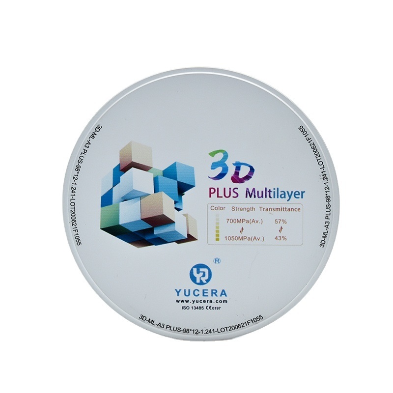 บล็อกเซอร์โคเนียทันตกรรมหลายชั้น YUCERA 3D Plus ใหม่ พิมพ์ 14 มม. ระบบเปิด CAD CAM สำหรับครอบฟันเซอร์โคเนีย