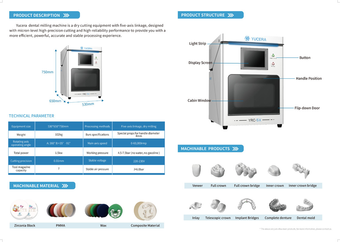 อุปกรณ์ห้องปฏิบัติการแบบแห้ง Universal Cam รุ่นใหม่ของ Yucera, อุปกรณ์เซอร์โคเนีย 5 แกน, เครื่องกัดทางทันตกรรม