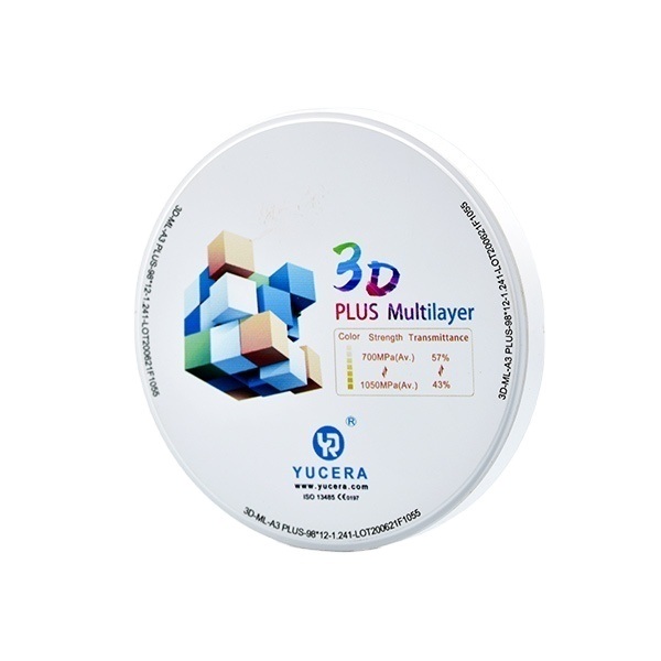 บล็อกเซอร์โคเนียสำหรับทันตกรรม YUCERA 3D วัสดุสำหรับสะพานฟันหลัง | ความแข็งแรง 1200MPa & การส่งผ่านแสง 45%
