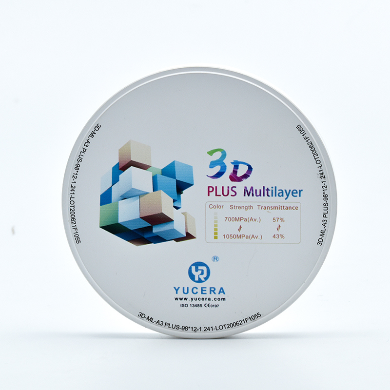 บล็อกเซอร์โคเนียสำหรับทันตกรรม YUCERA 3D วัสดุสำหรับสะพานฟันหลัง | ความแข็งแรง 1200MPa & การส่งผ่านแสง 45%
