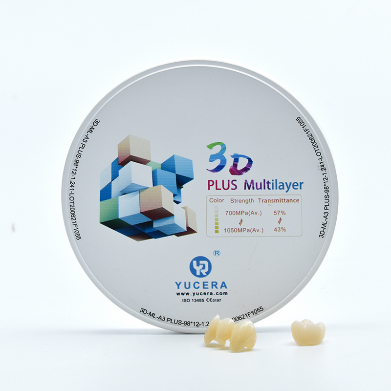 บล็อกเซอร์โคเนียสำหรับทันตกรรม YUCERA 3D วัสดุสำหรับสะพานฟันหลัง | ความแข็งแรง 1200MPa & การส่งผ่านแสง 45%