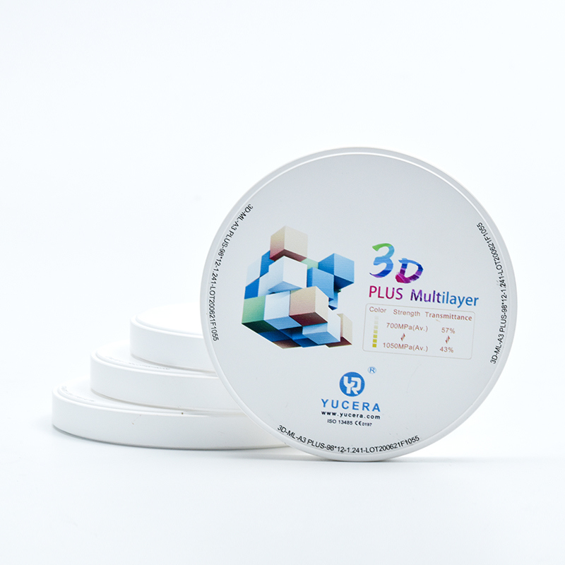 บล็อกเซอร์โคเนียสำหรับทันตกรรม YUCERA 3D วัสดุสำหรับสะพานฟันหลัง | ความแข็งแรง 1200MPa & การส่งผ่านแสง 45%