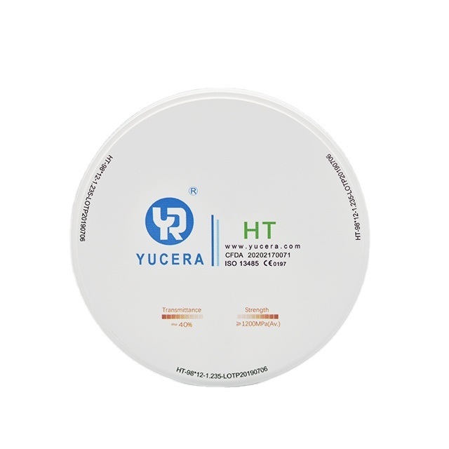 บล็อกเซรามิกเซอร์โคเนีย Yucera HT สีขาว 98 มม. - เหมาะสำหรับงานทันตกรรมในห้องปฏิบัติการคุณภาพสูง